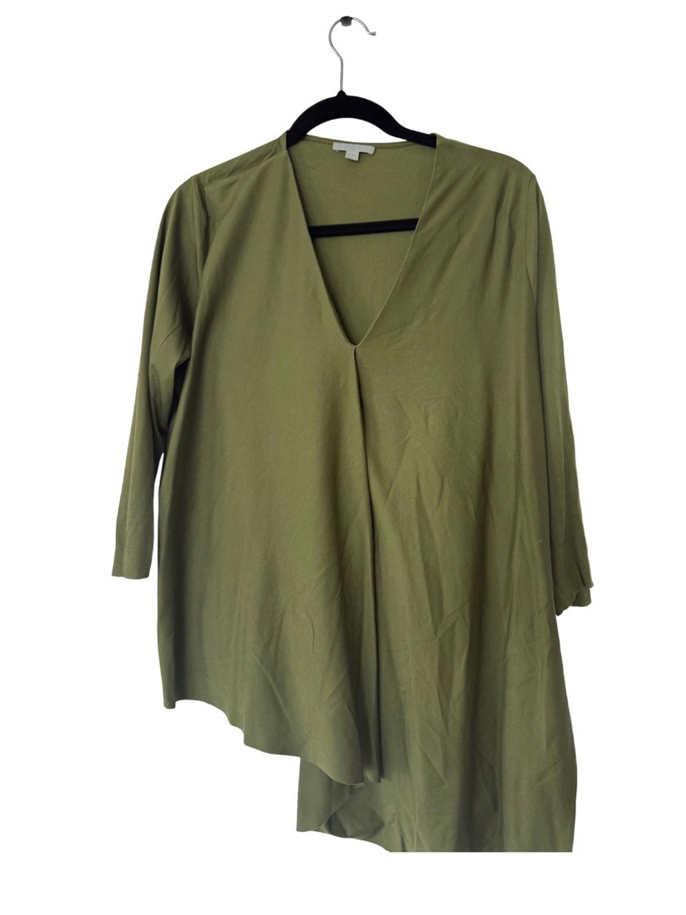 COS Olive V-Neck Asymmetric Tunic Top
